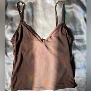 Mesh trim nude cami crop top